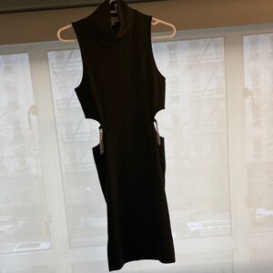 Black Sleeveless Dress with Chain Detail
